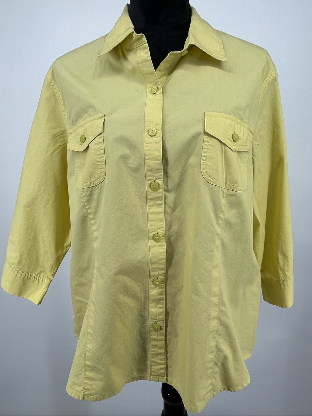 Talbots Pale Yellow 3/4 Rill Tab Sleeve Button-Up Shirt sz XL